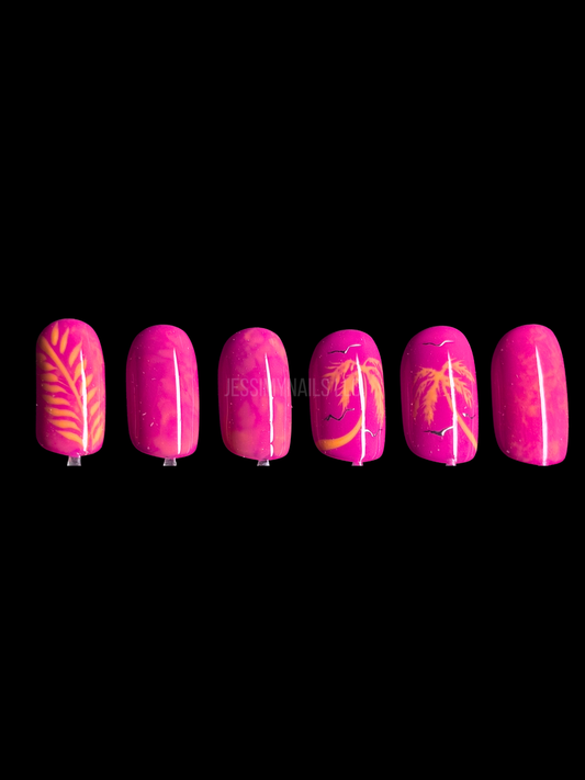 Coral Palm Tree Press-On Nails