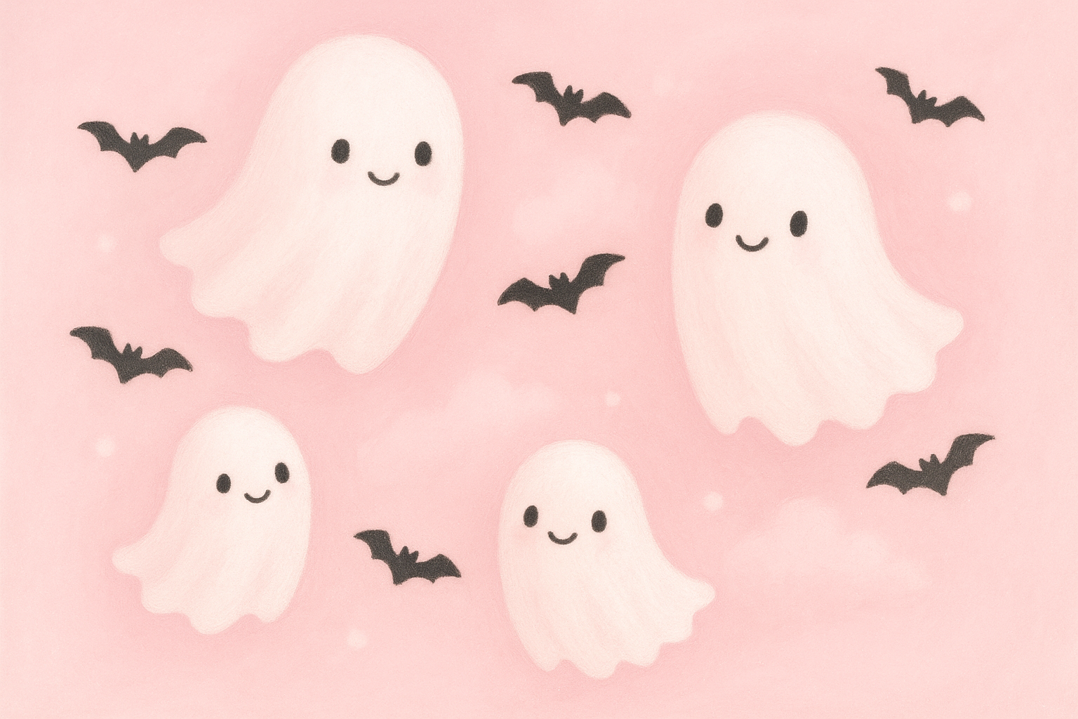 BABY PINK BACKGROUND WITH GHOST AND BATS